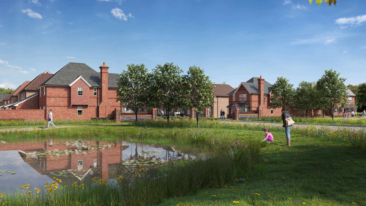 Ponds and landscaped green space at Highcroft, Wallingford