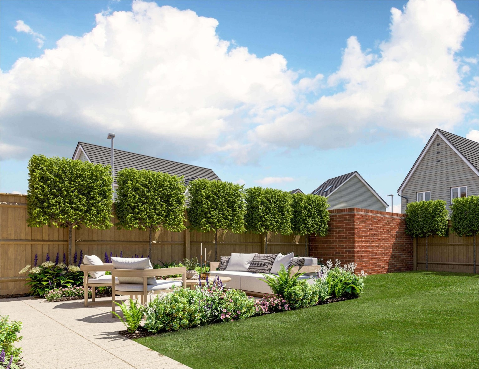A home garden and landscaped area at Eastbrook Village