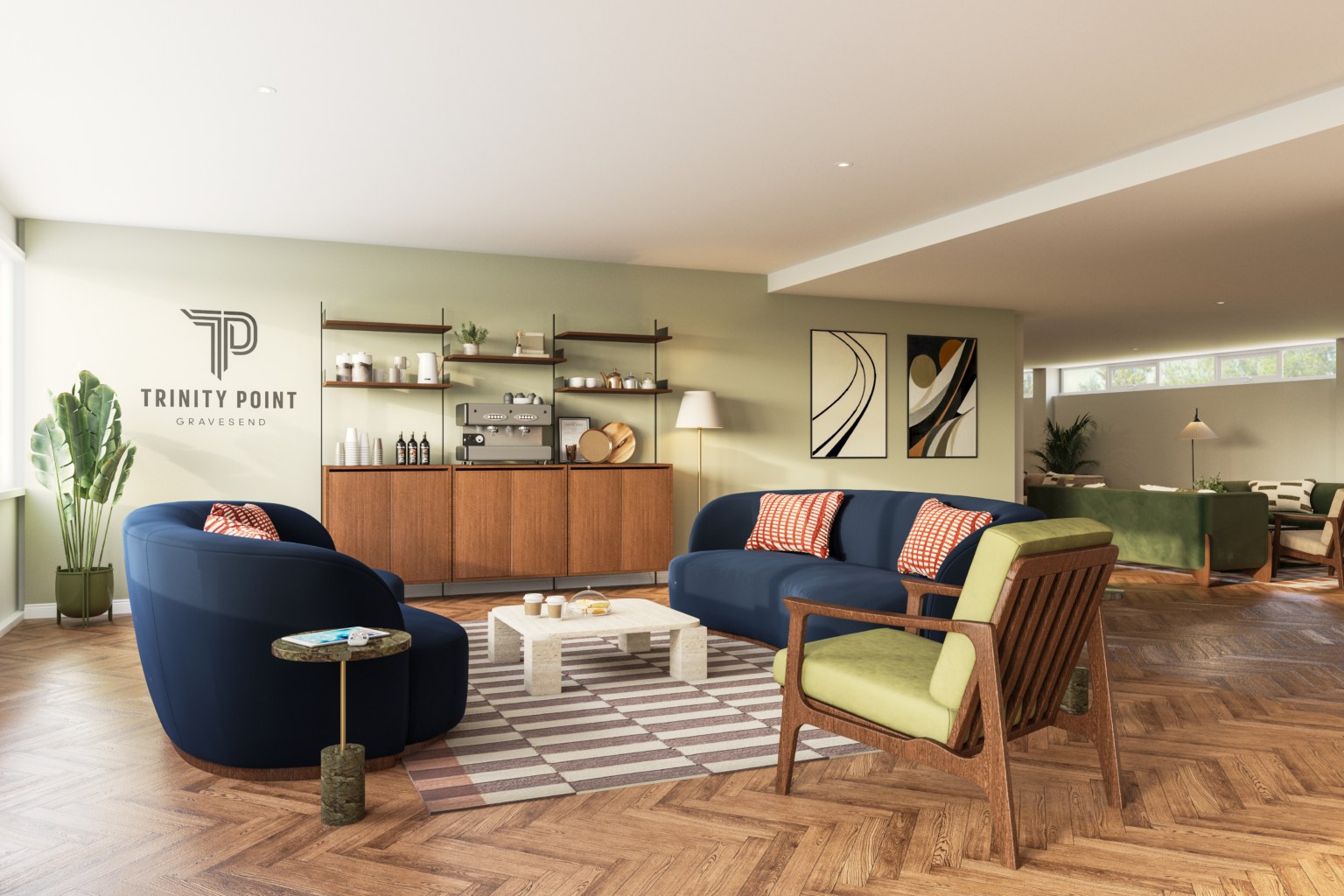 The communal area and coffee corner at Trinity Point