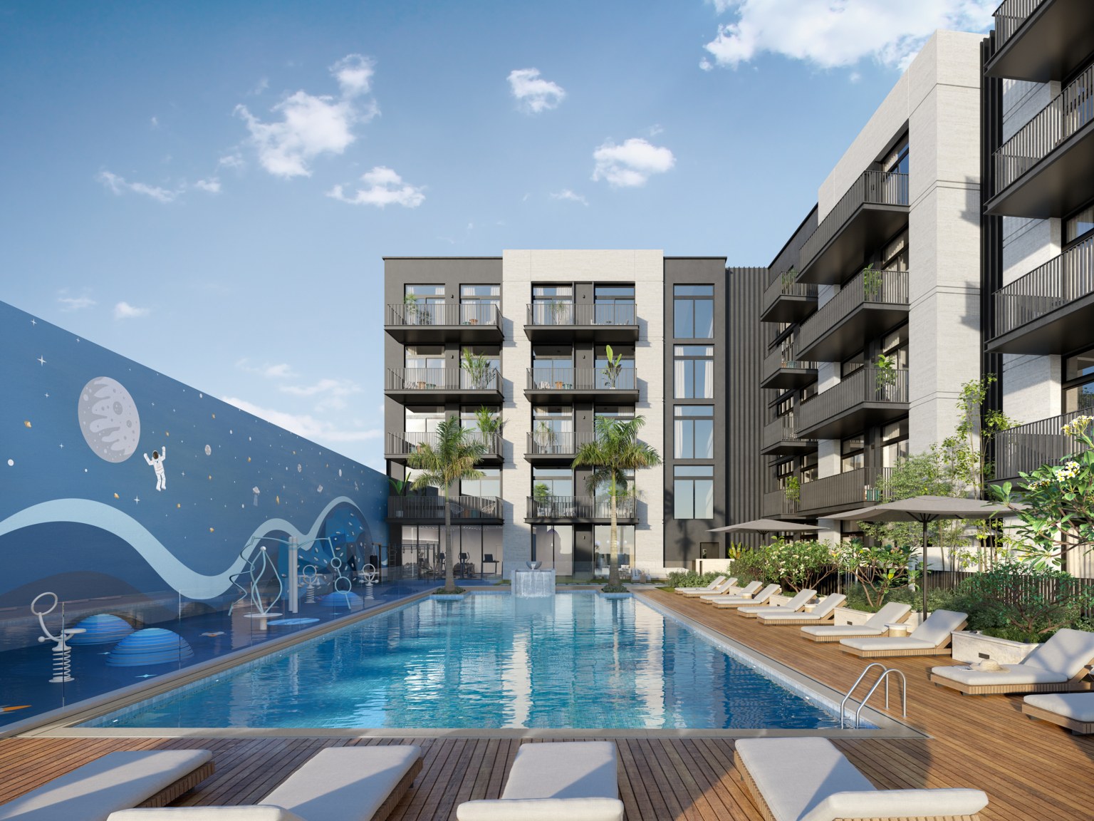 تراس المسبح والمساحات المشتركة في Belmont Residences