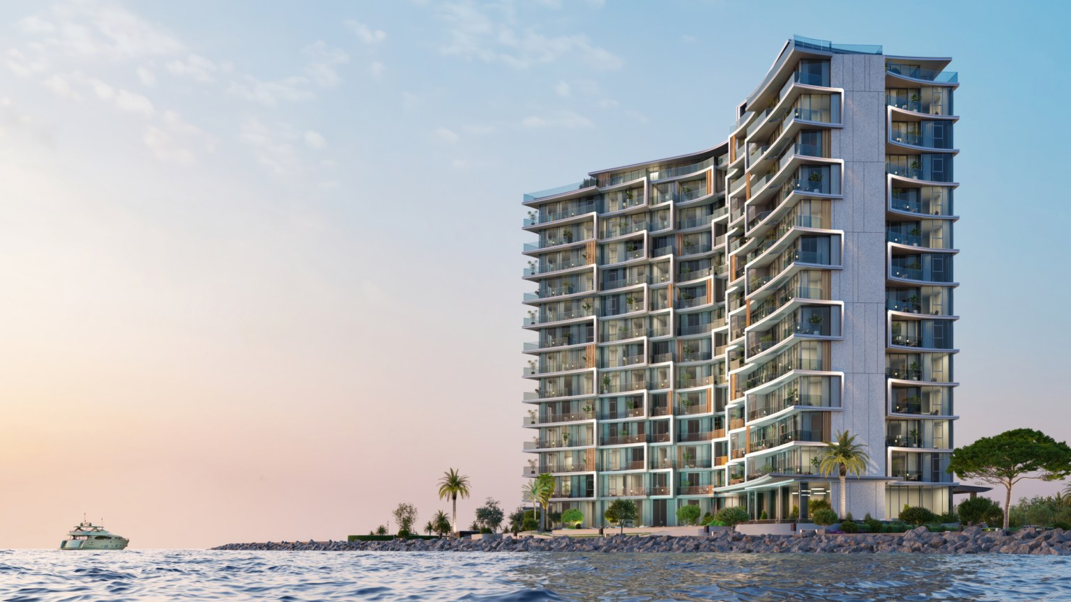 المبنى السكني بشرفاته المنحنية على الواجهة البحرية في CALA DEL MAR