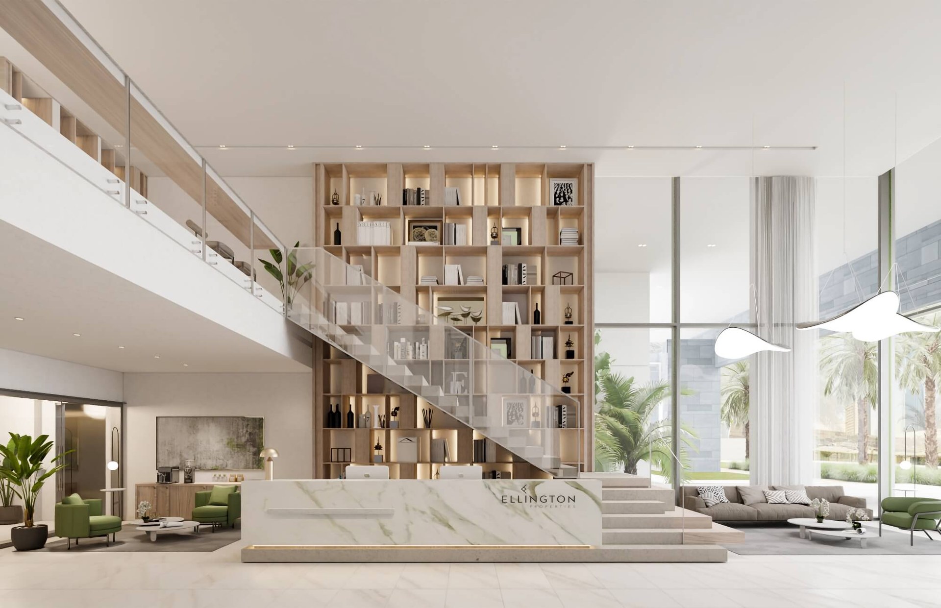 Ellington House resepsiyon ve kütüphane duvarı