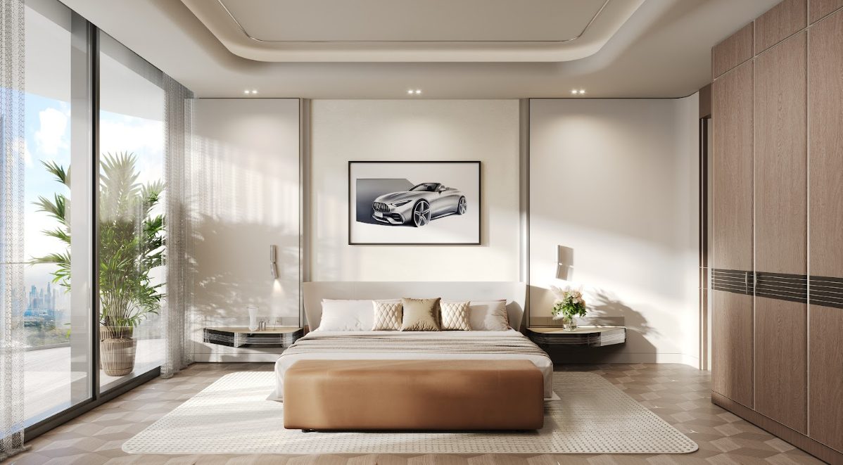 Inside an apartment at Mercedes-Benz Places, with premium interior design