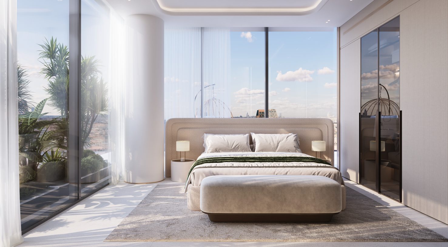 Inside an apartment at Hillside by Binghatti, a living space with natural light