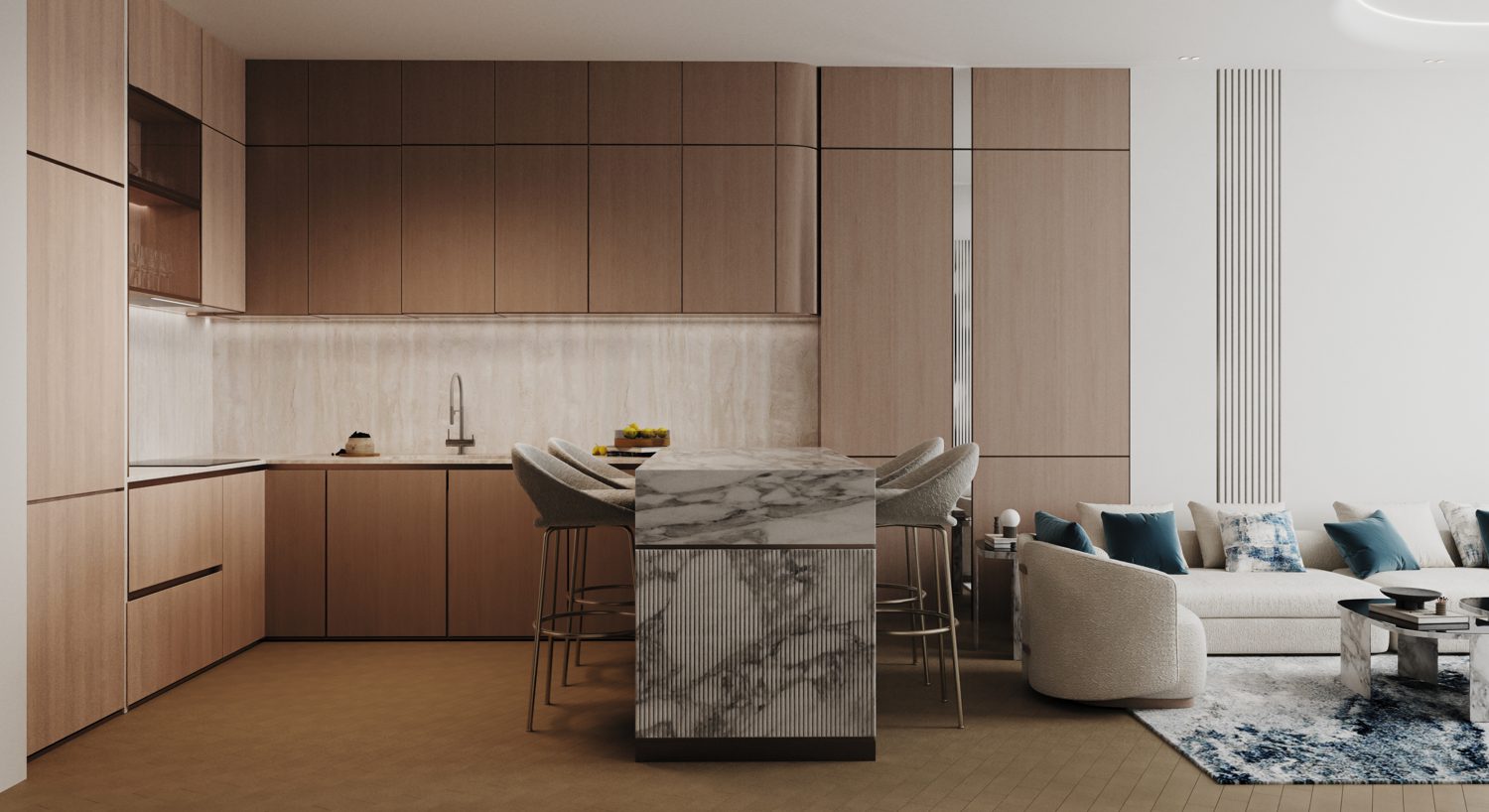 Inside an apartment at Circle by Binghatti, with a large balcony