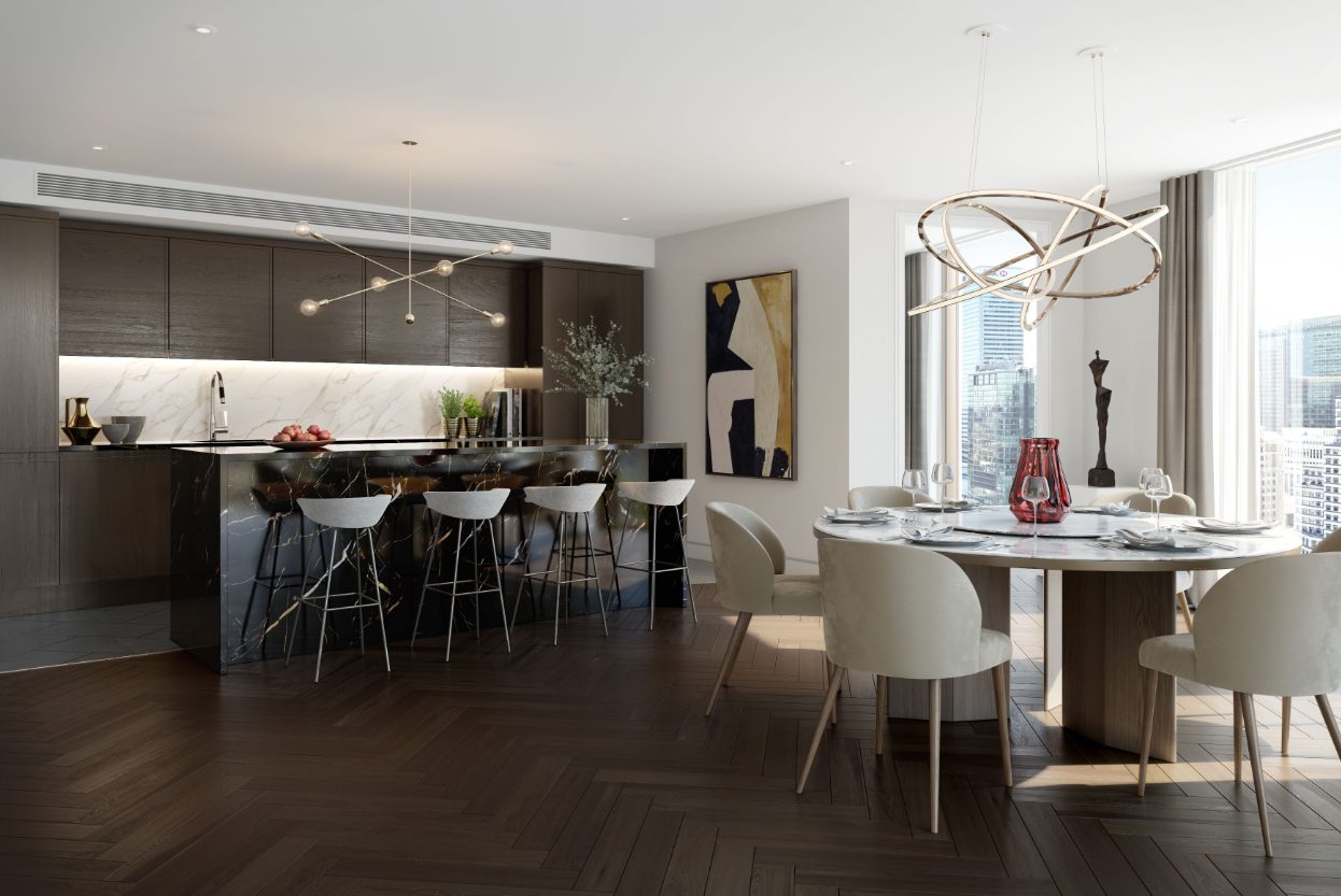 Open plan kitchen and living space at Vetro, London