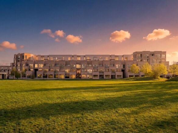 Knights Park The Icon dairelerinin Eddington kriket sahasından gün batımında görünümü