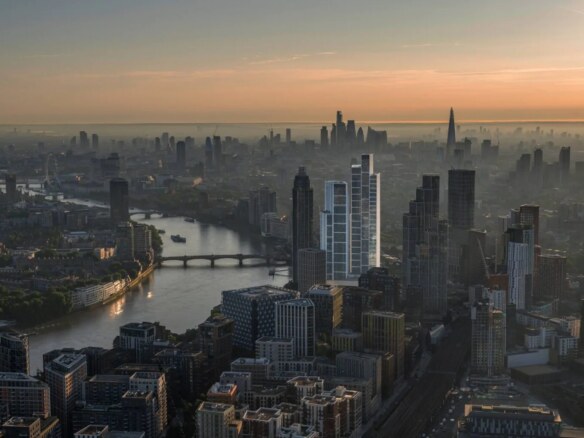 One Nine Elms Park Hyatt kuleleri, Nine Elms Londra hava görünümü