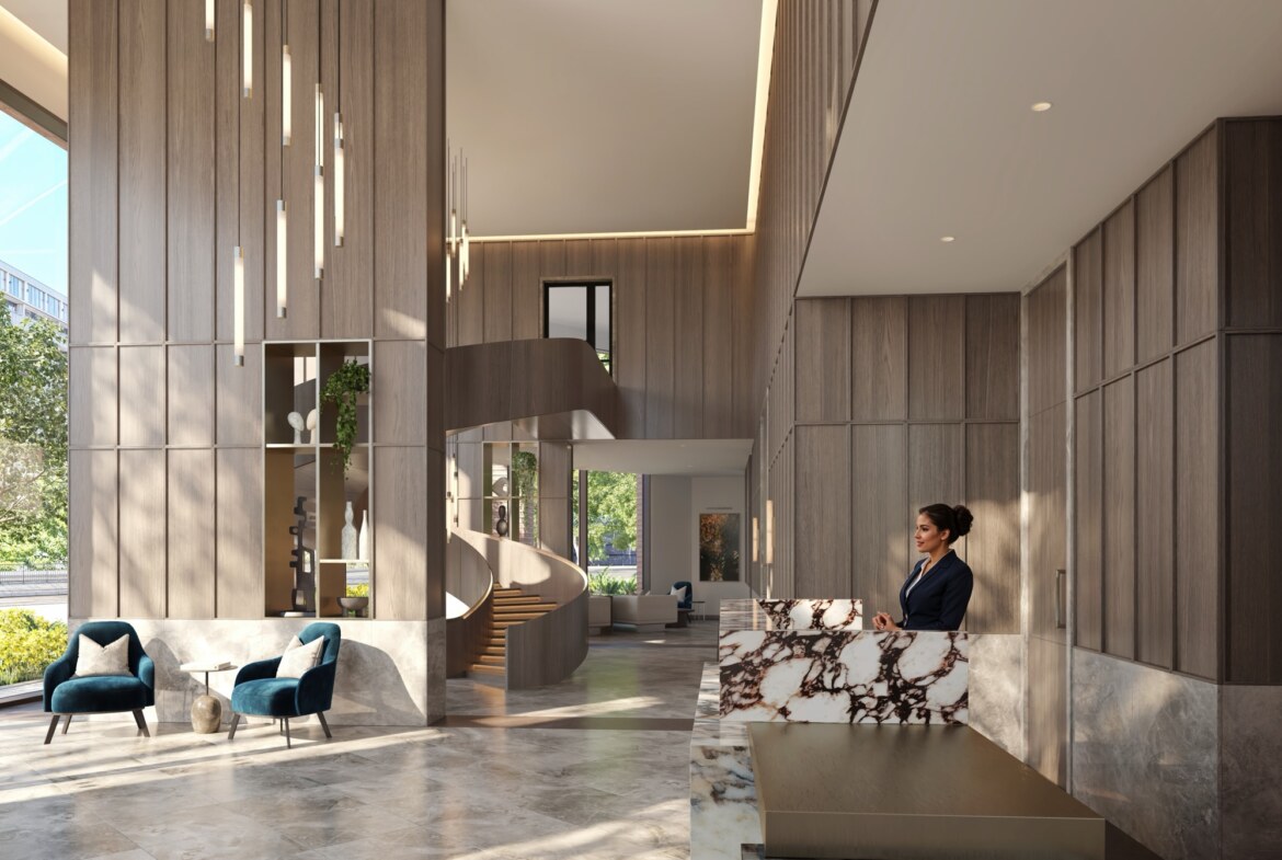 100 Avenue Road konsiyerj ve giriş lobisi