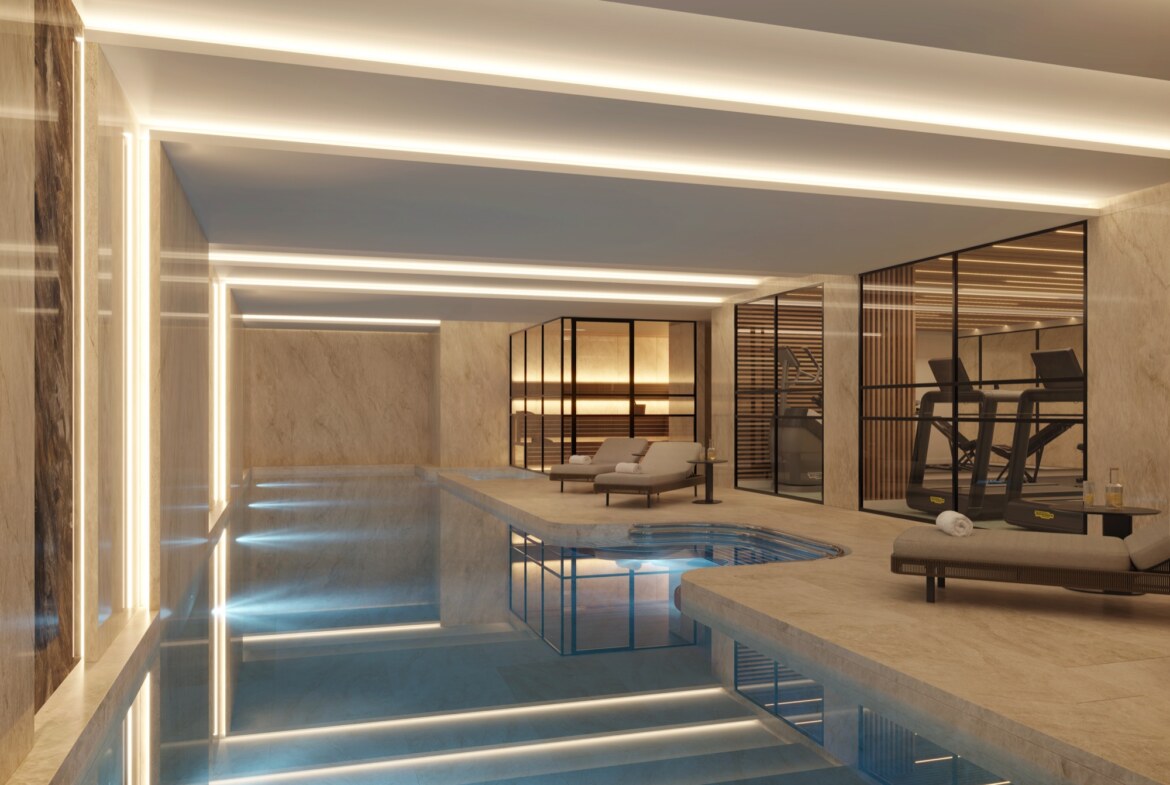 100 Avenue Road yüzme havuzu ve spa alanı