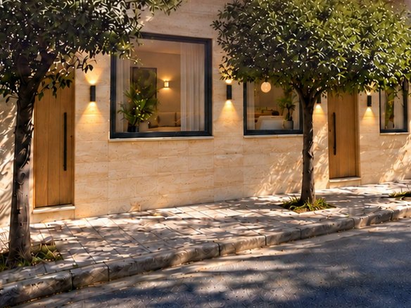 Royal E5 Residences, Atina Agios Dimitrios travertin dış cephe ve portakal ağaçları